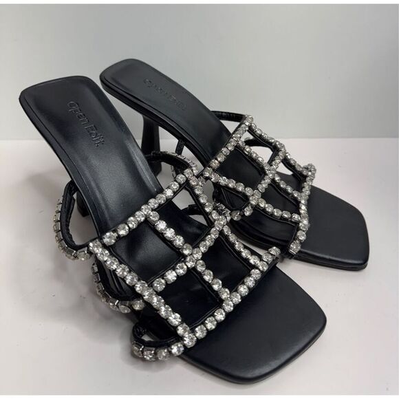 Open Edit Sandals Size 7 Black Open Toe Sparkling Crystals Lightweight - Picture 2 of 9